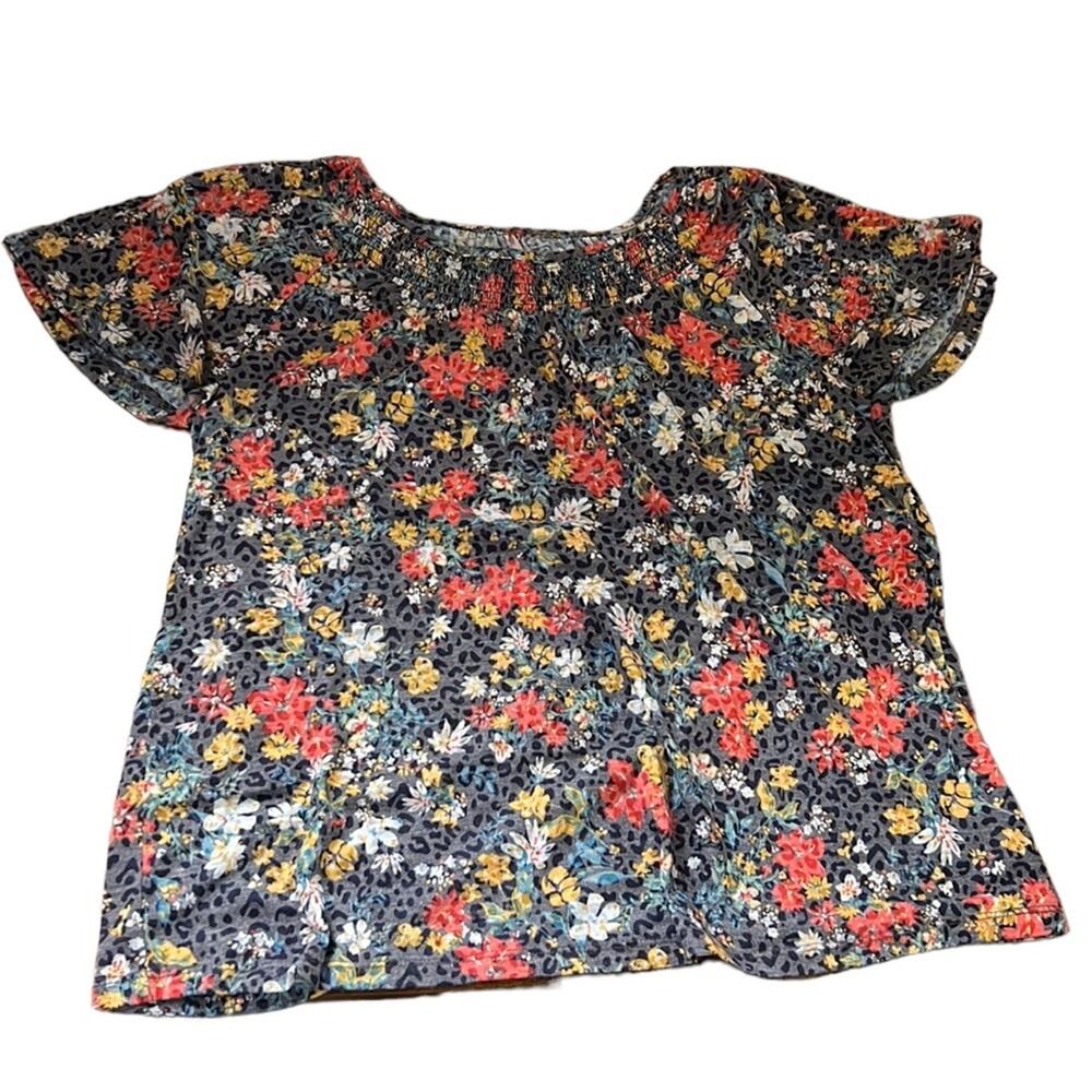 Croft & Borrow Gray Animal Print Floral Short Sleeve Tee